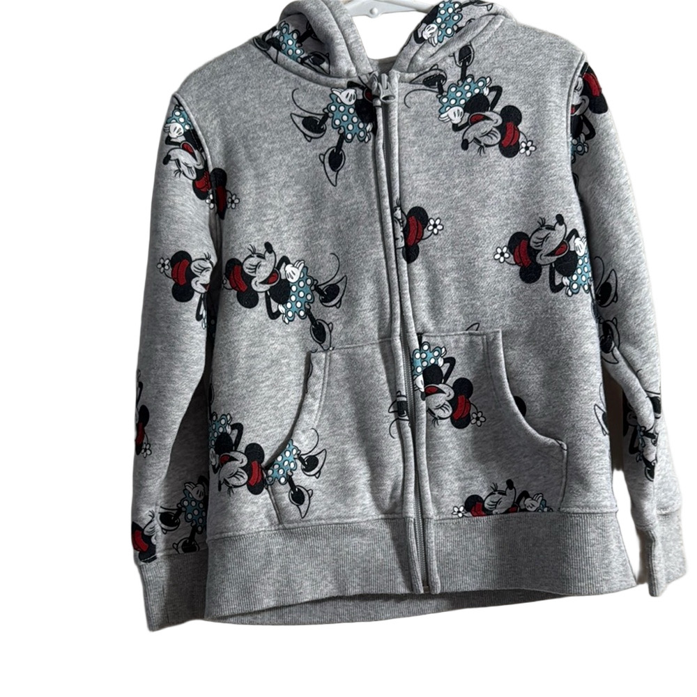 Disney Minnie Mouse Gray and Red Floral Hoodie Sweatshirt size 6/7